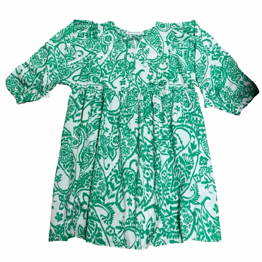 EMMA & MICHELE babydoll dress
Women’s L
1/4 length bubble sleeve 
Cream & Green